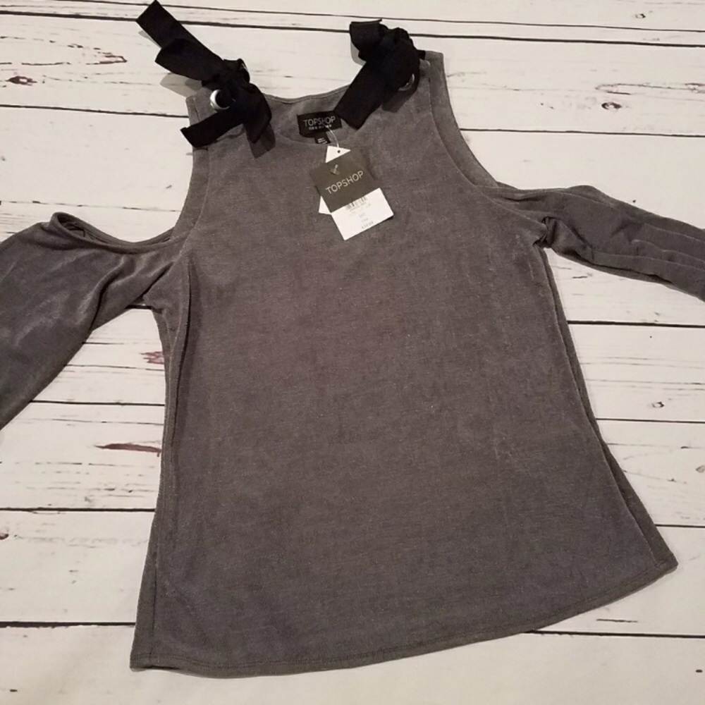 🆕 🖤 TOPSHOP | Grey Cold Shoulder with Black Bows